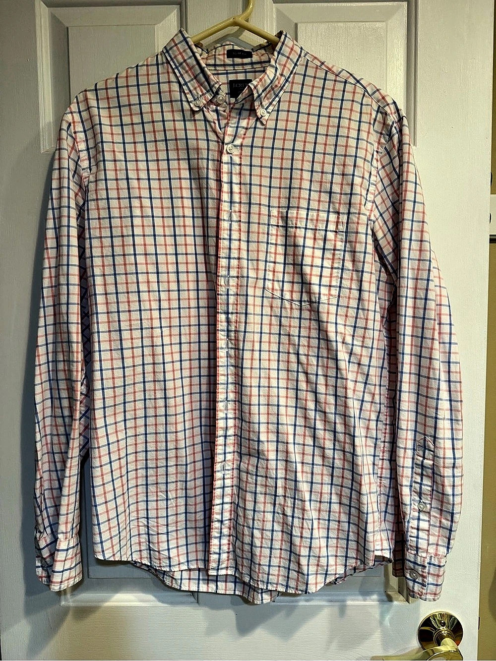 J.Crew Plaid Button Down in White & Blue Size large slim fit